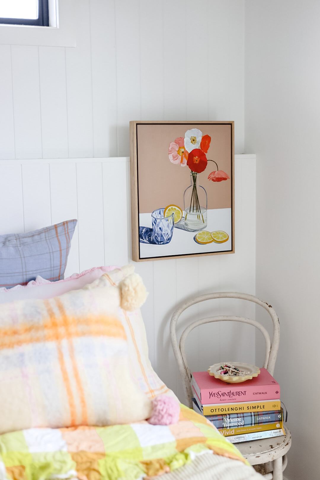 Framed Canvas Print Blue Lemon Poppy