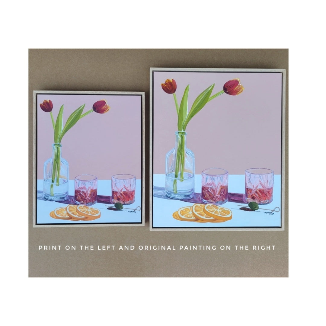 Framed Canvas Print Tulips and Negronis