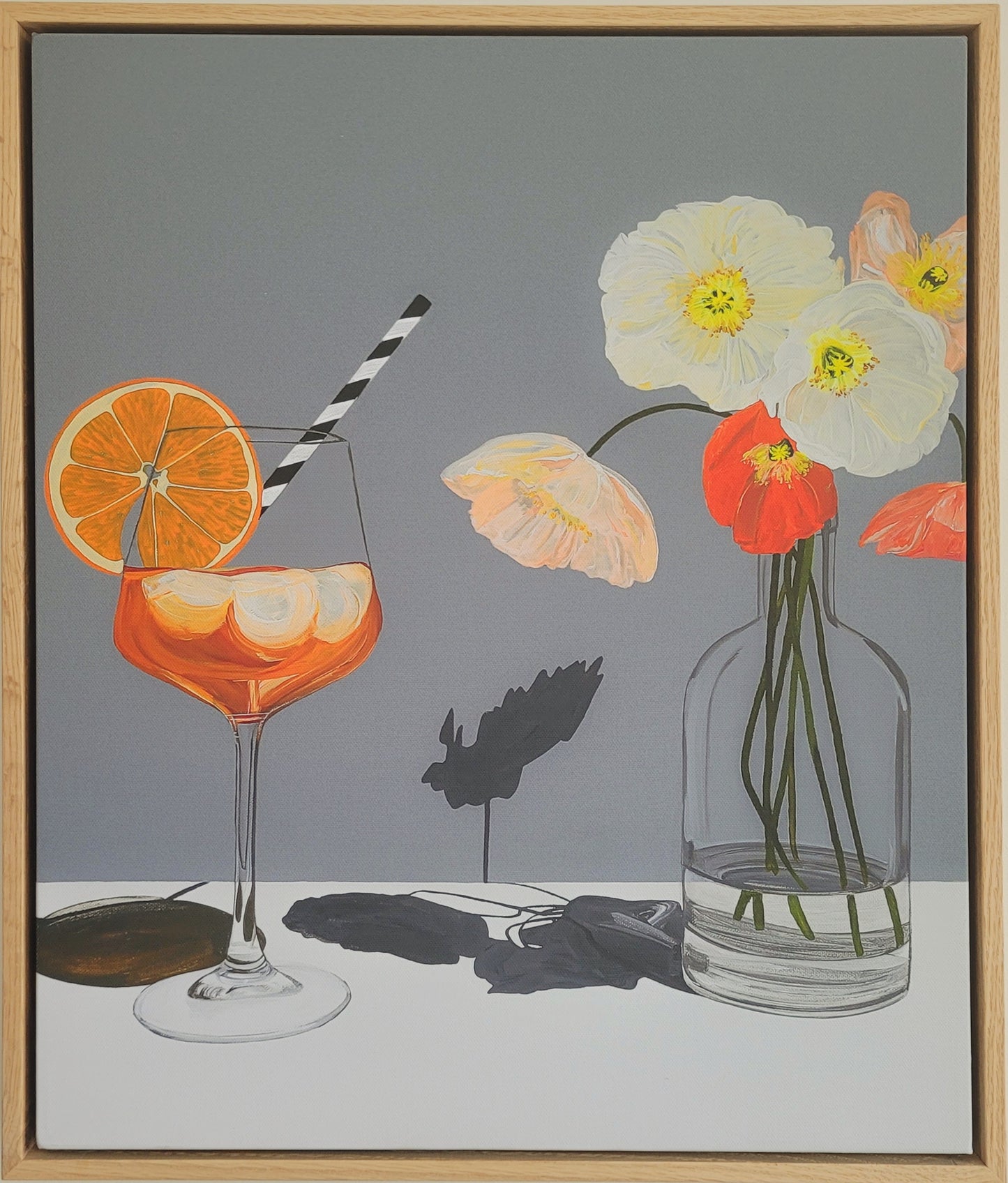 Framed Canvas Print 'Aperol Spritz and Fresh Flowers'