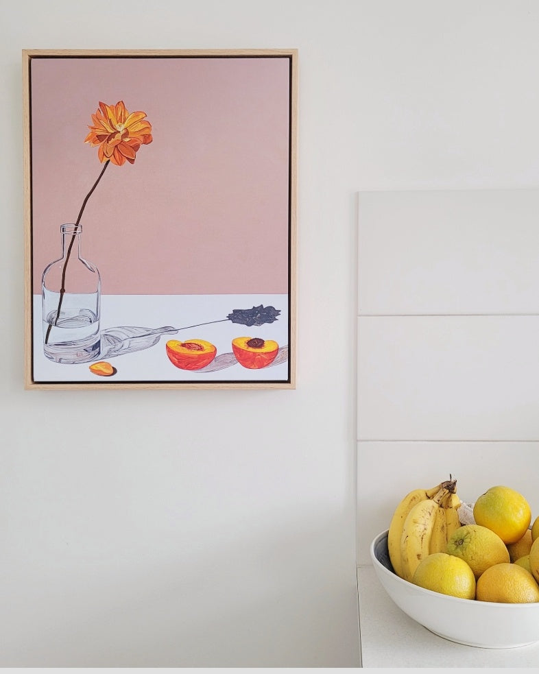 Framed Canvas Print 'Peach On The Patio'