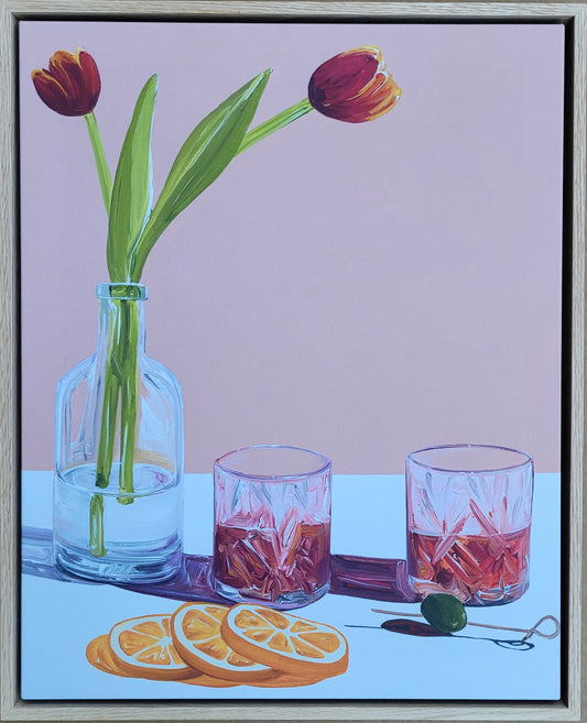 Framed Canvas Print Tulips and Negronis
