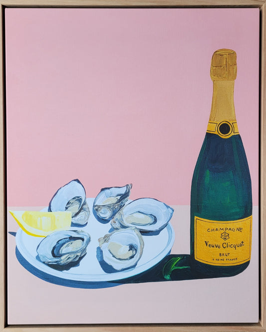 Framed Canvas Print Oysters and Champagne