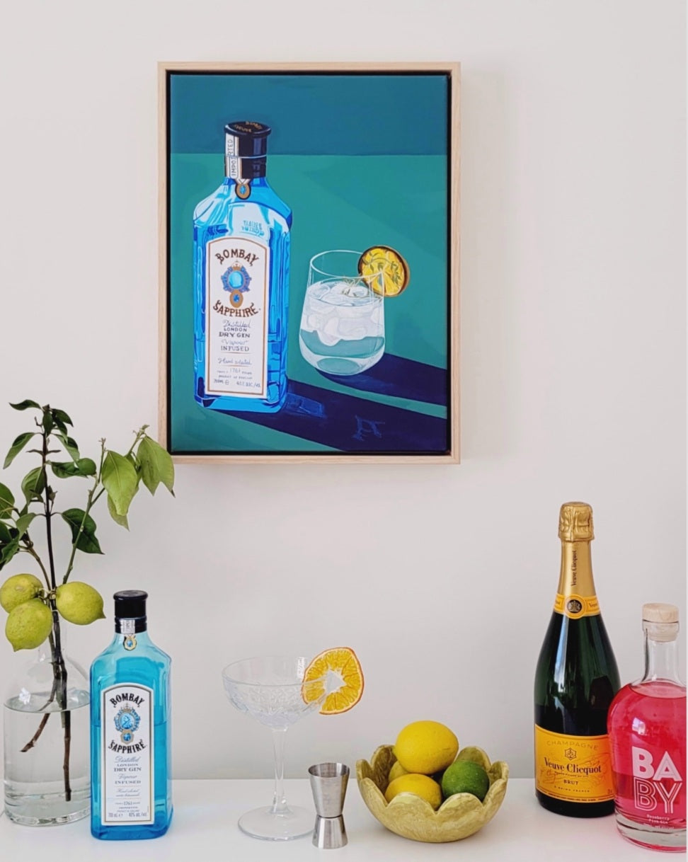 Framed Canvas Print 'Gin & Tonic with Charred Lemon & Fresh Thyme'